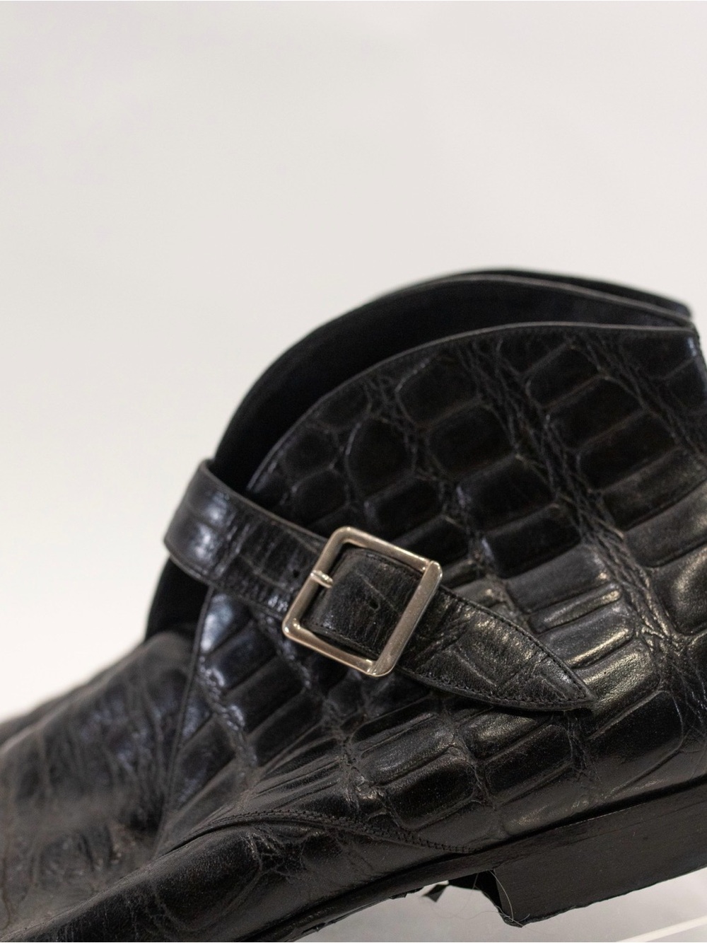 Saint Laurent Men’s Black Croc-Embossed Leather Boots - Picture 2 of 5